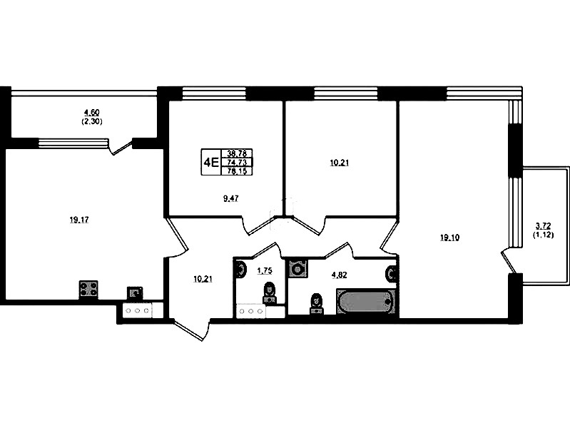 3-комнатная квартира 74.73 м², 4/5 эт., ЖК «Plus Пулковский»